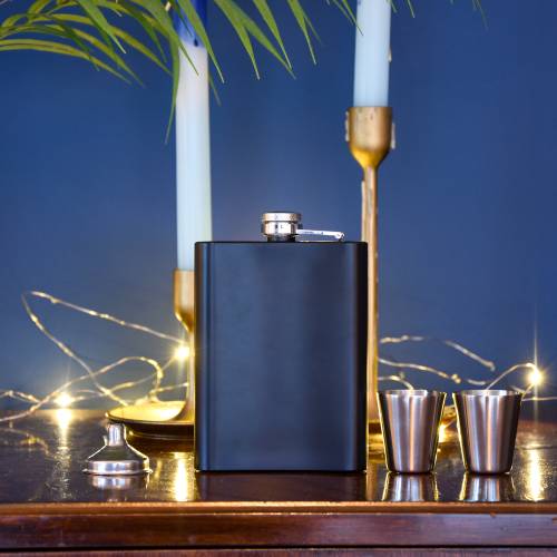 4 Piece Matte Black Hip Flask Set with Gift Box