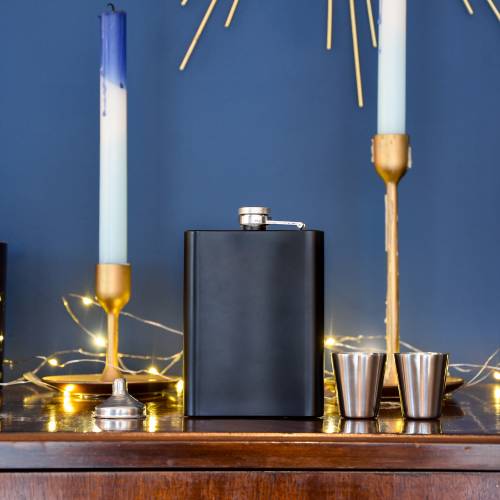 4 Piece Matte Black Hip Flask Set with Gift Box - Image 2
