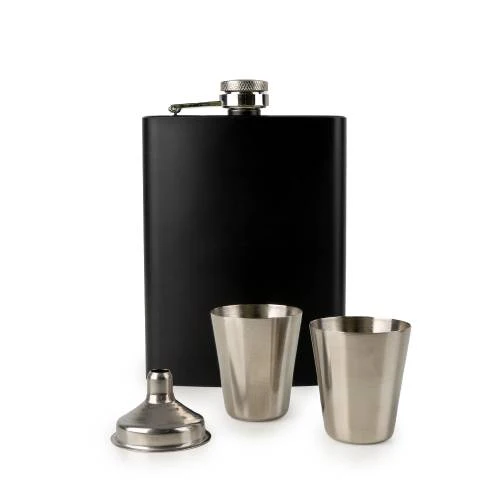4 Piece Matte Black Hip Flask Set with Gift Box - Image 3