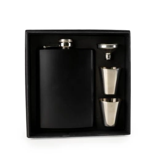 4 Piece Matte Black Hip Flask Set with Gift Box - Image 4