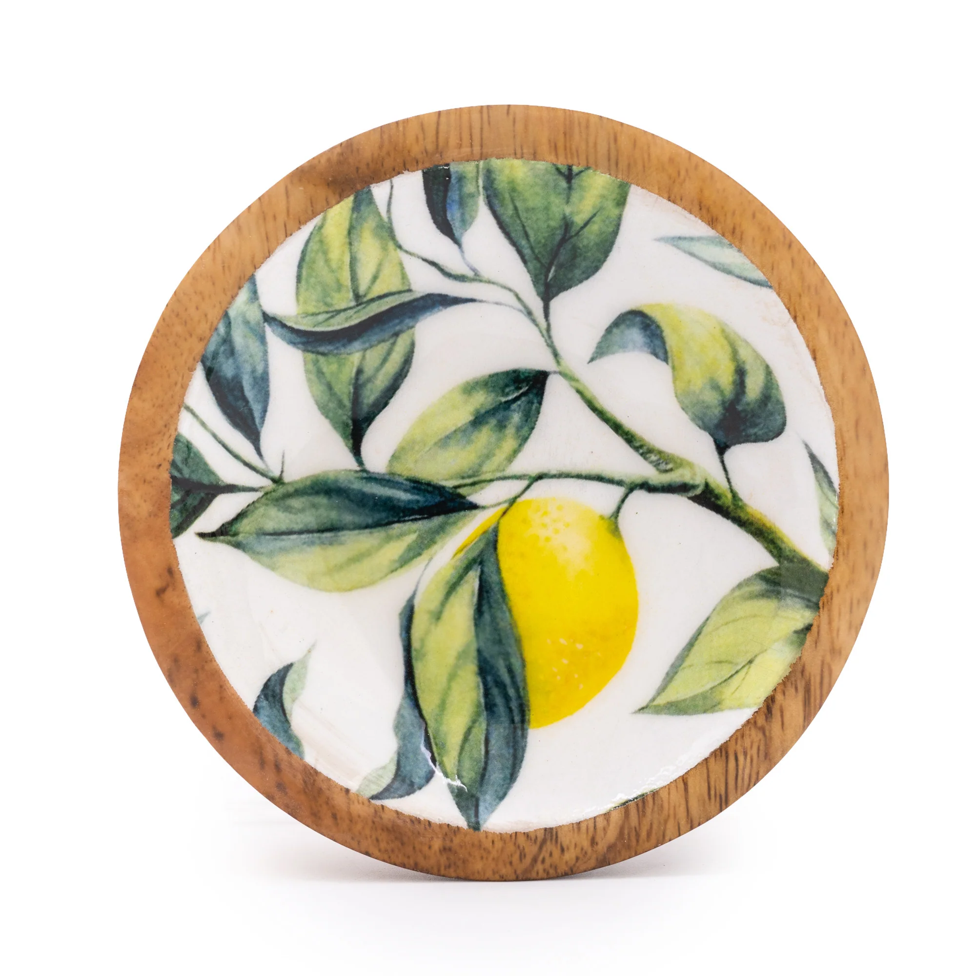 13CM Round Dish With Enamel Inlay Mediterranean Lemons - White - Image 2