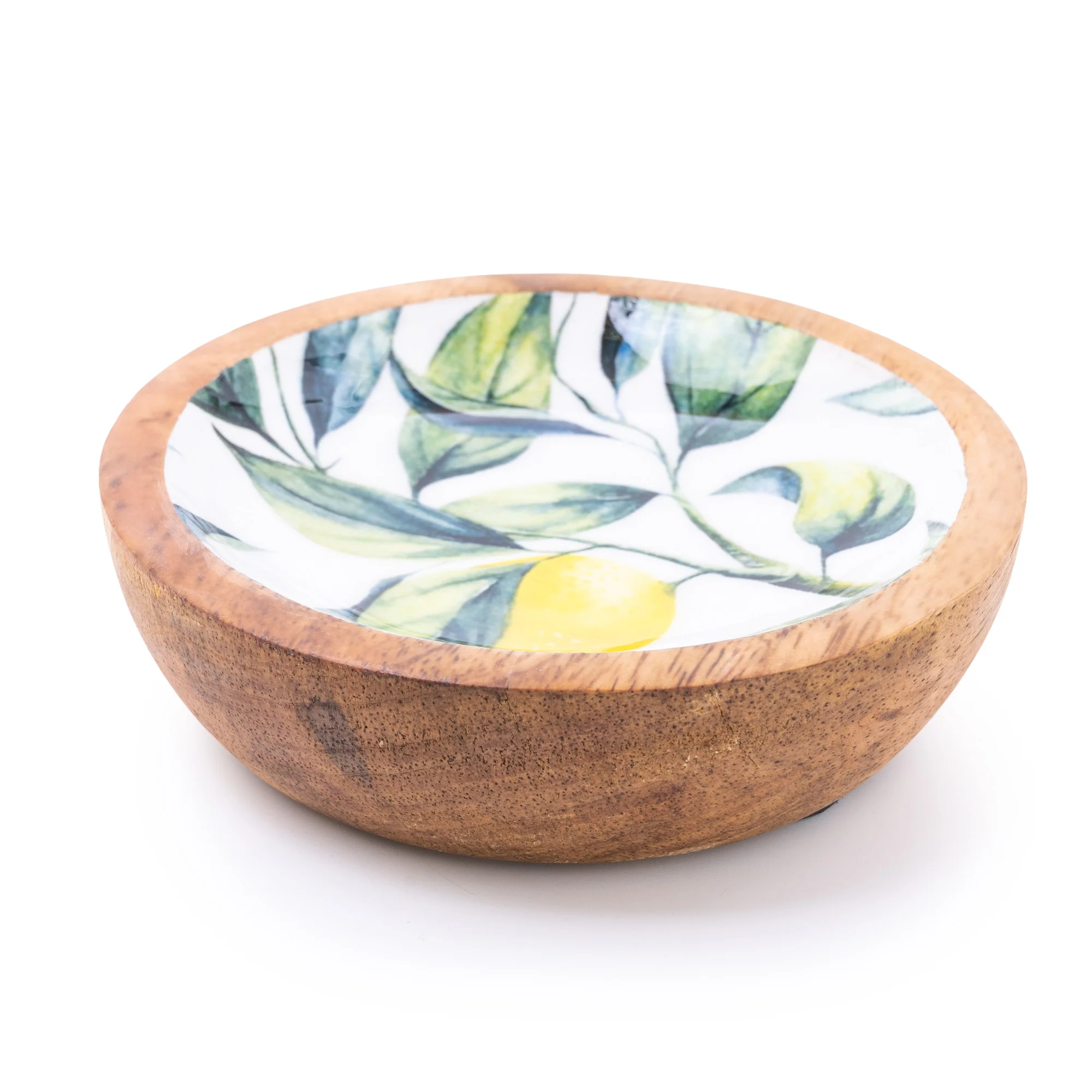 13CM Round Dish With Enamel Inlay Mediterranean Lemons - White - Image 3