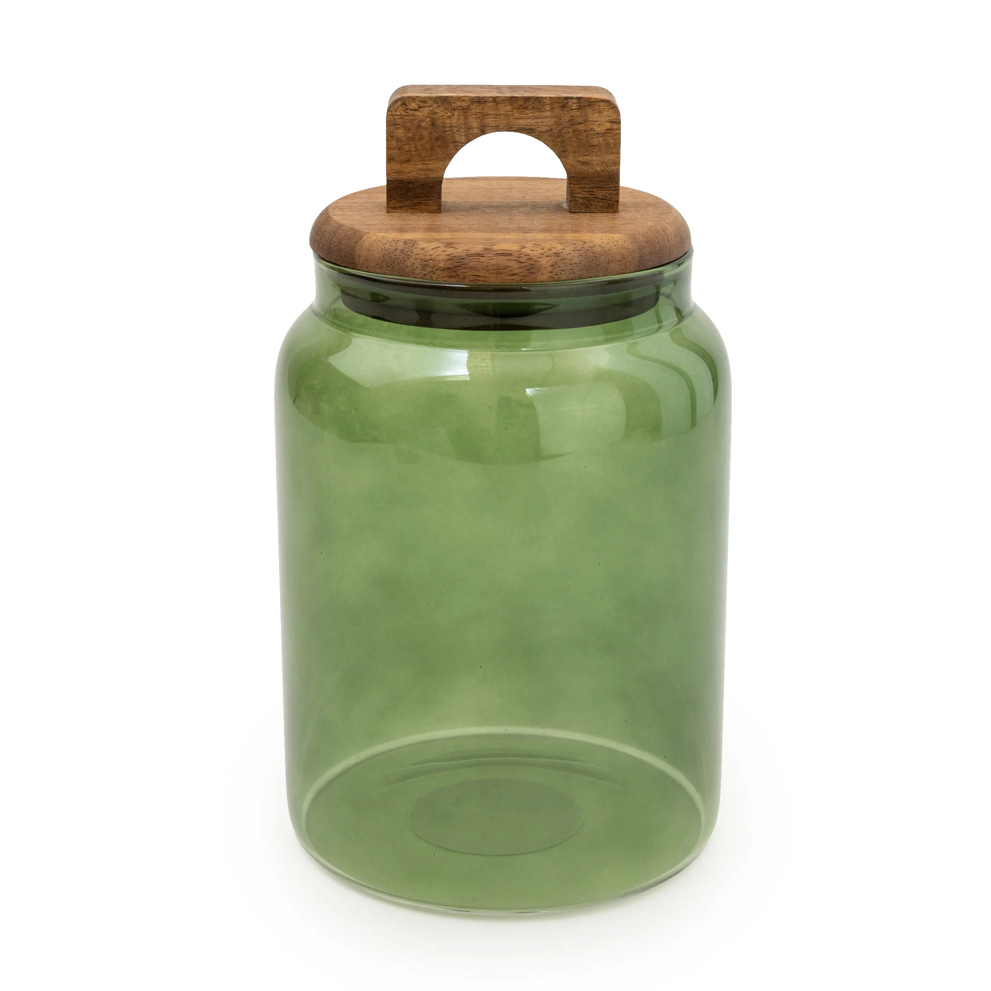 Stylish Green Glass Storage Jar with Chic Wooden Lid - Image 3