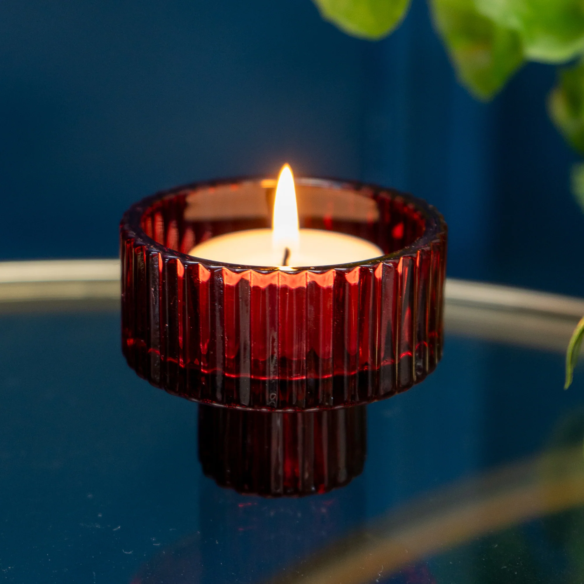 Versatile Red 2-Way Glass Tealight/Candle Holder