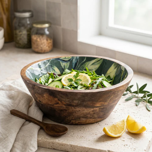 20CM Round Dish With Enamel Inlay Lemons Green - Image 2
