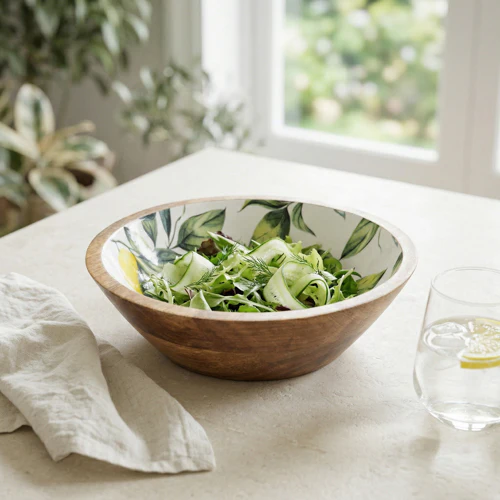 Handcrafted Lemons and Leaves Mango Wooden Bowl Dish