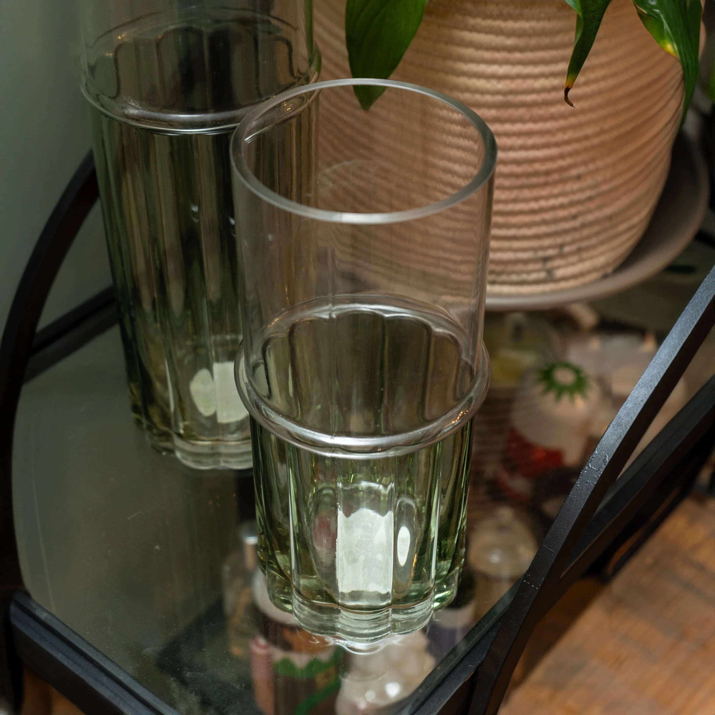 Elegant Two-Tone Glass Cylinder Vase - Clear & Green