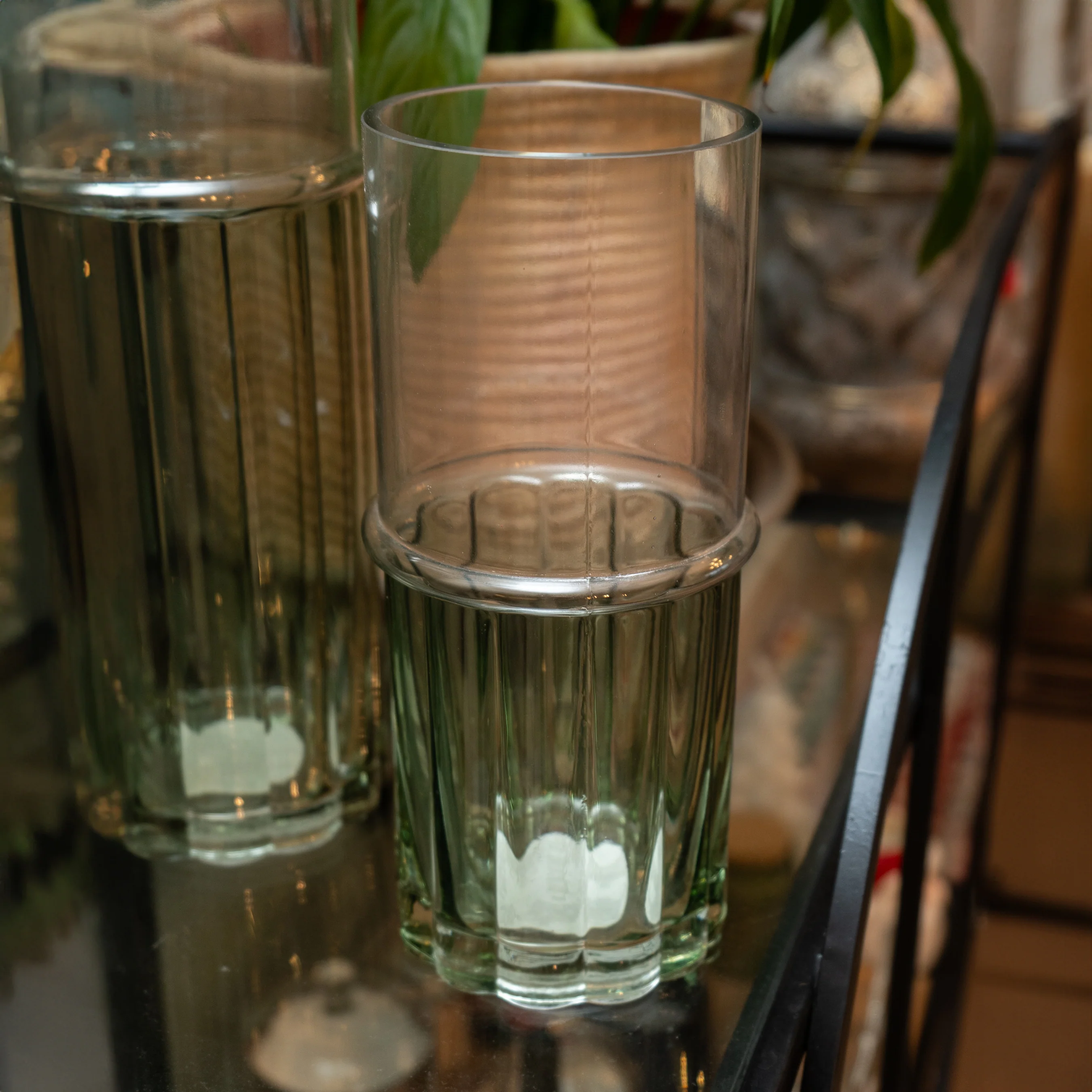 Elegant Two-Tone Glass Cylinder Vase - Clear & Green - Image 3
