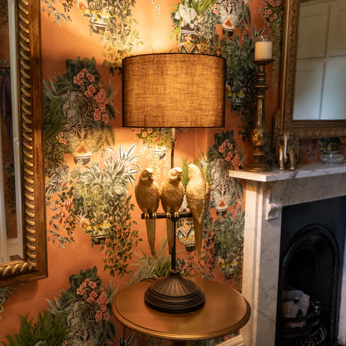 Trio Parrots Lamp: Black Gold Base with Matching Shade - Image 2