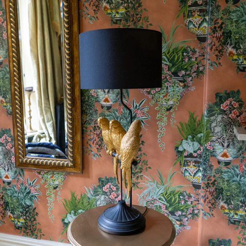 Trio Parrots Lamp: Black Gold Base with Matching Shade - Image 3