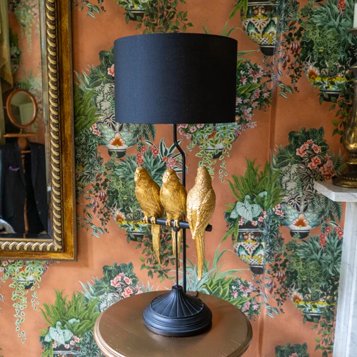 Trio Parrots Lamp: Black Gold Base with Matching Shade - Image 4