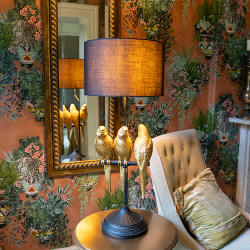 Trio Parrots Lamp: Black Gold Base with Matching Shade - Image 5