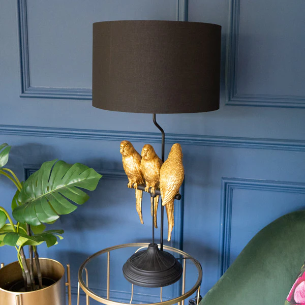 Trio Parrots Lamp: Black Gold Base with Matching Shade - Image 6