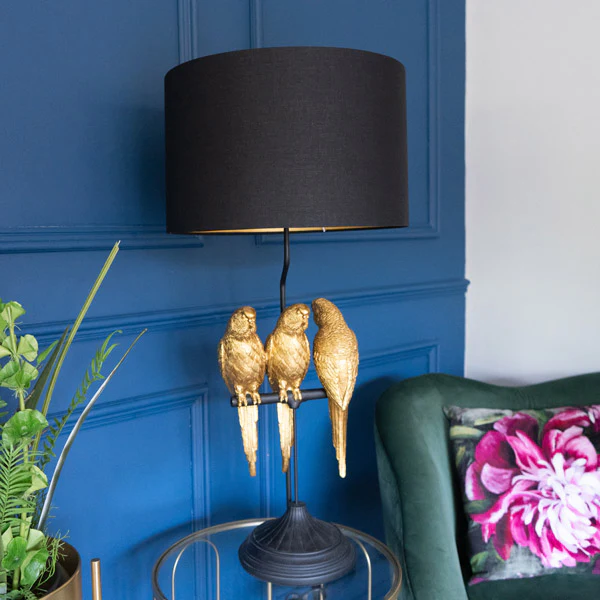 Trio Parrots Lamp: Black Gold Base with Matching Shade - Image 7