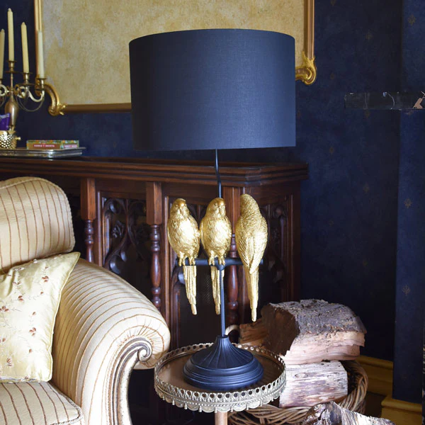 Trio Parrots Lamp: Black Gold Base with Matching Shade - Image 8