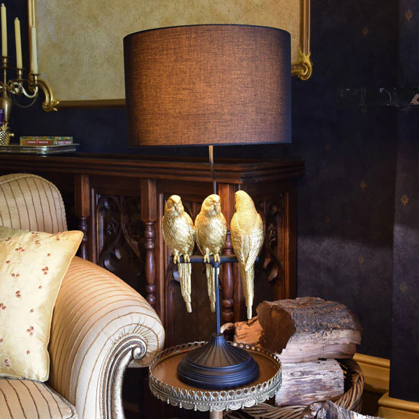 Trio Parrots Lamp: Black Gold Base with Matching Shade - Image 9