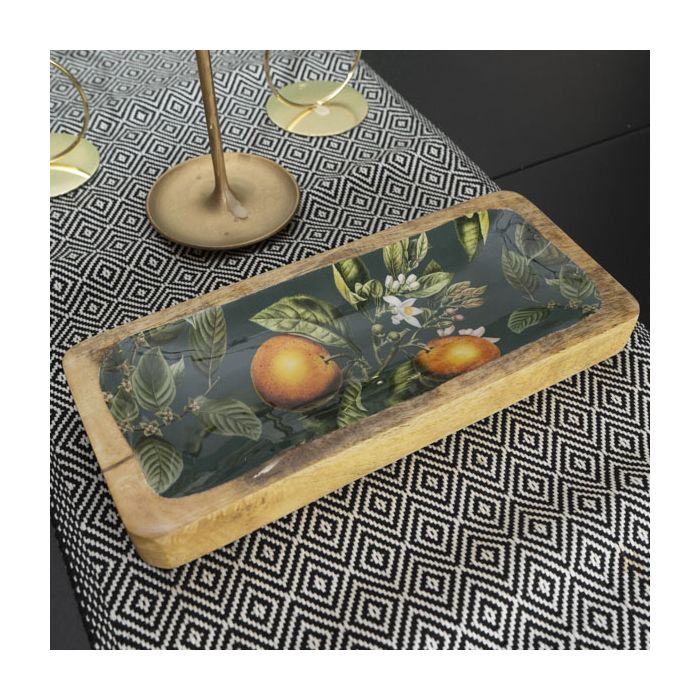 30.5cm Rectangular Dish with Enamel Inlay Orange Blossom