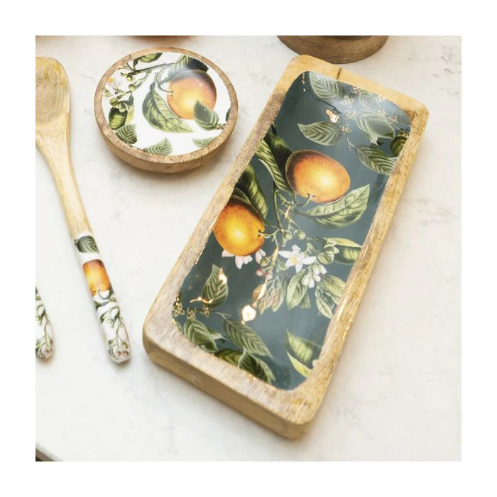30.5cm Rectangular Dish with Enamel Inlay Orange Blossom - Image 2