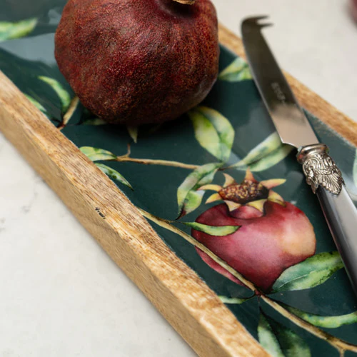 30.5cm Rectangular Dish with Enamel Inlay Pomegranate - Green - Image 2
