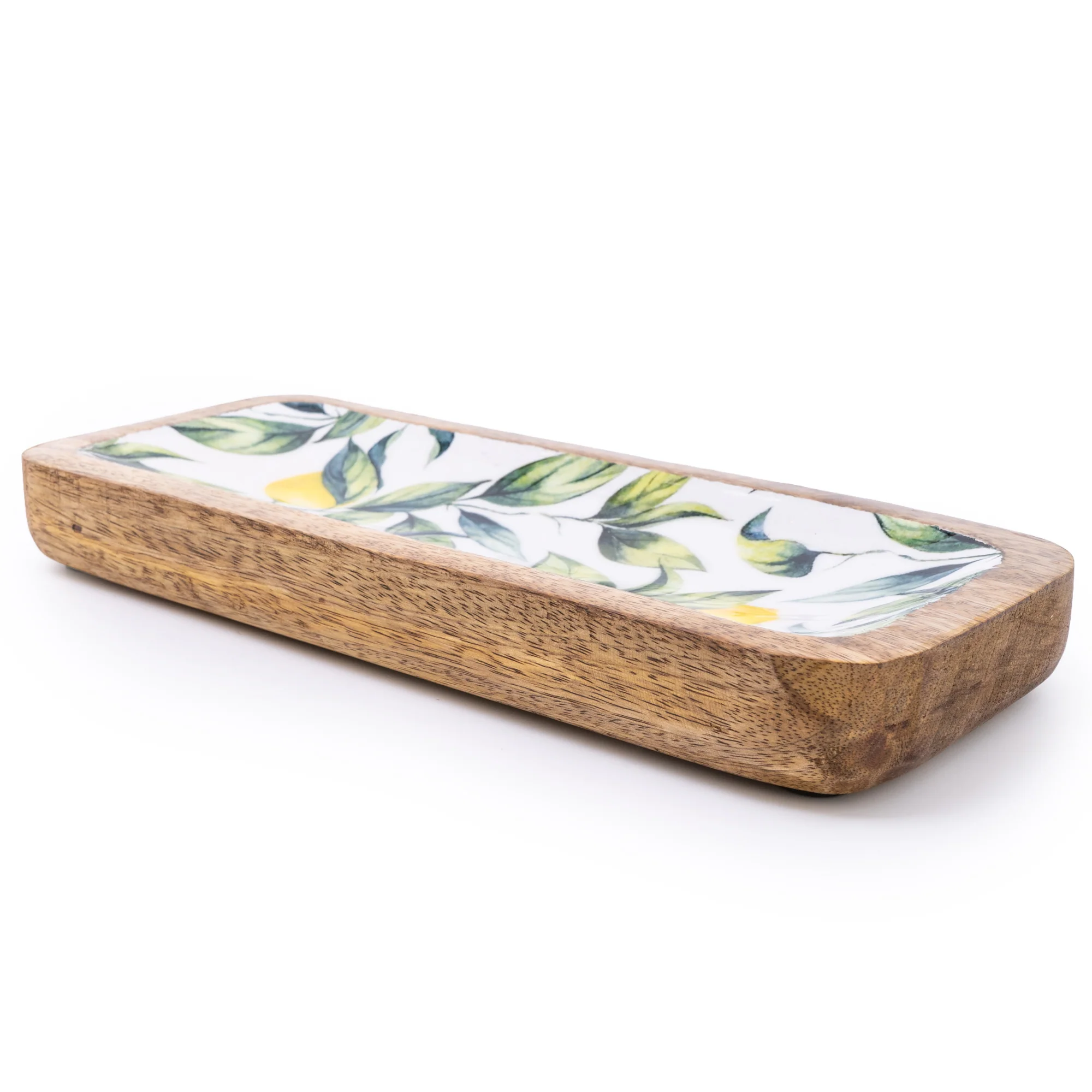 30.5CM Rectangular Dish With Enamel Inlay Mediterranean Lemons - Image 2
