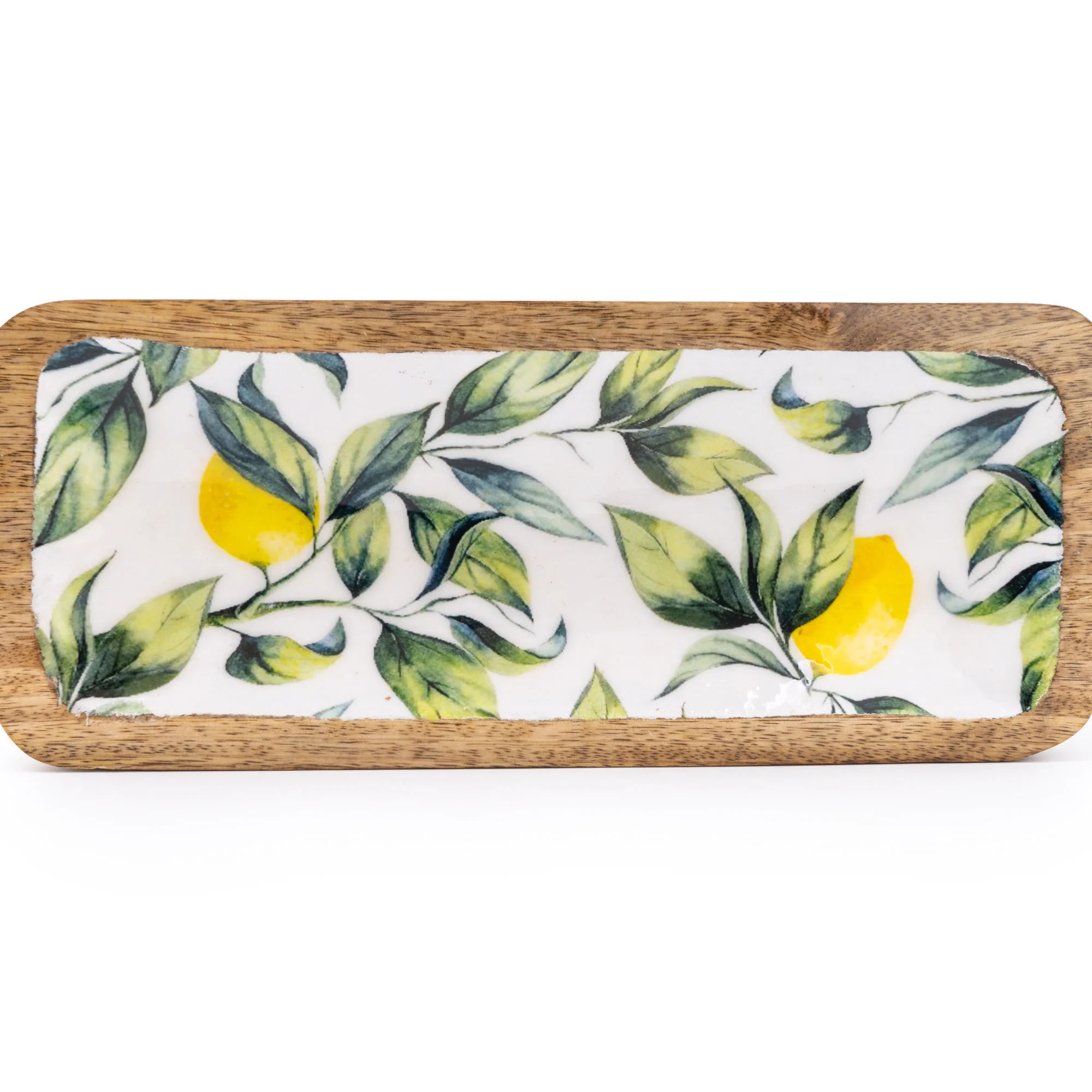 30.5CM Rectangular Dish With Enamel Inlay Mediterranean Lemons - Image 3