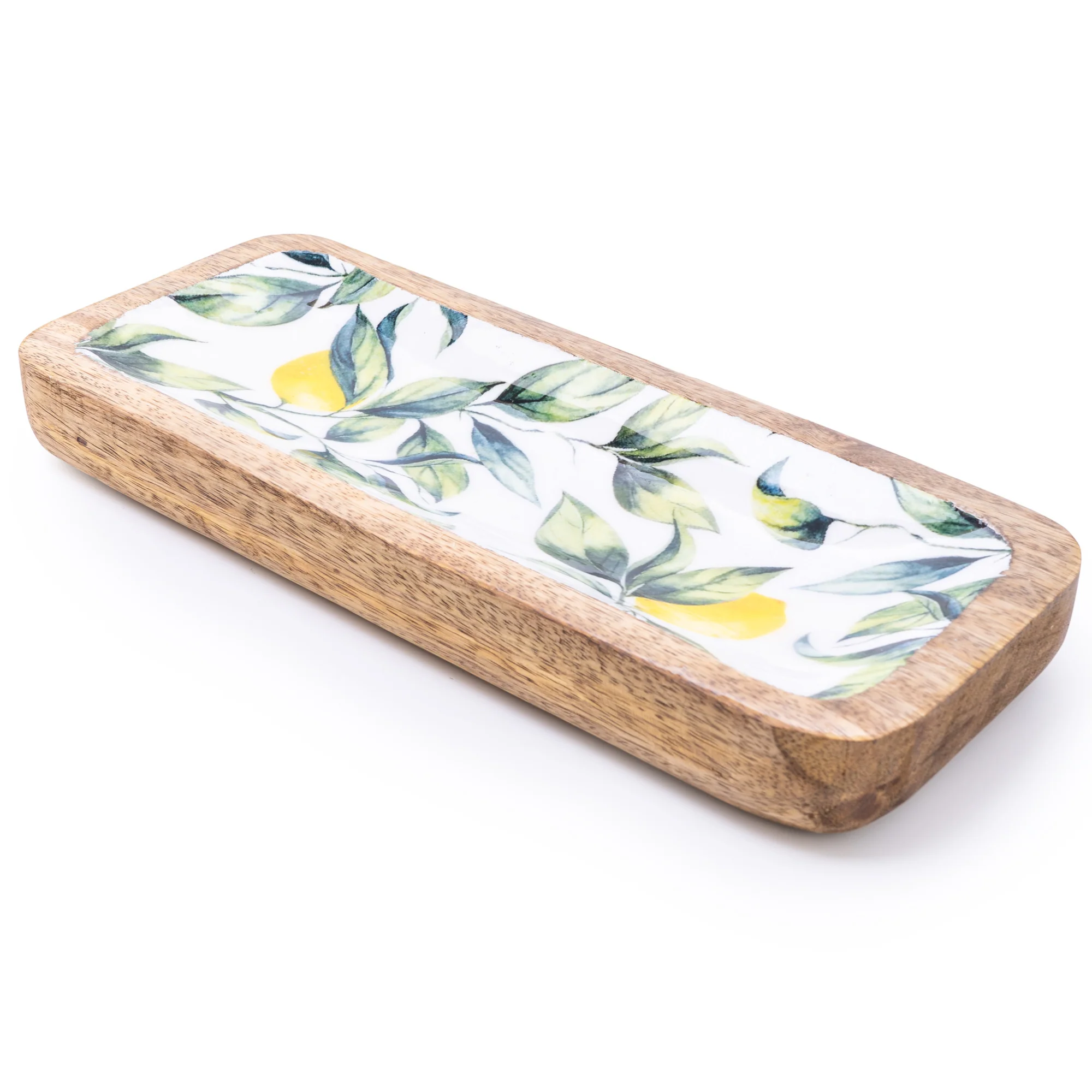 30.5CM Rectangular Dish With Enamel Inlay Mediterranean Lemons - Image 4