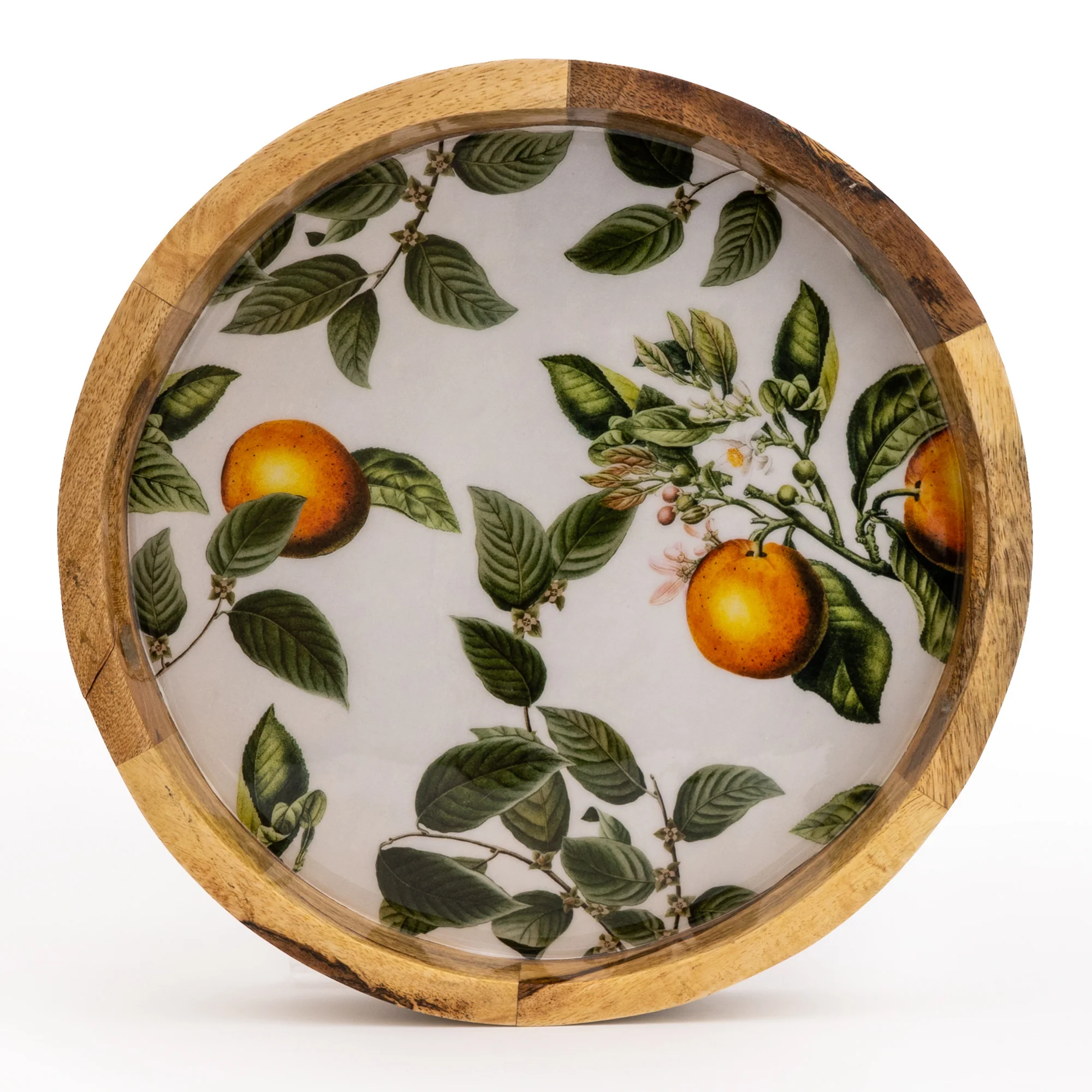 30cm Round Tray with Enamel Inlay Orange Blossom - White - Image 4