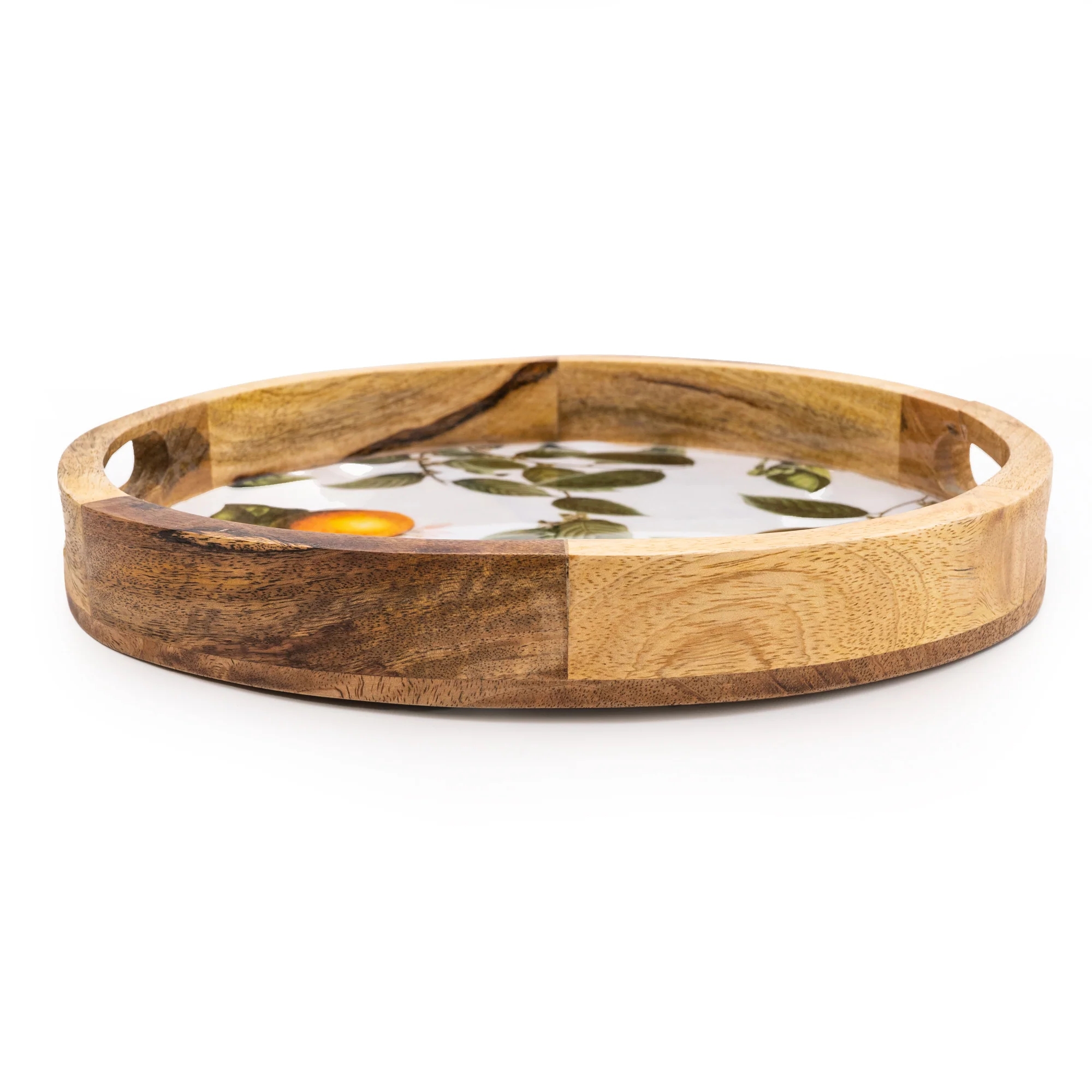 30cm Round Tray with Enamel Inlay Orange Blossom - White - Image 5
