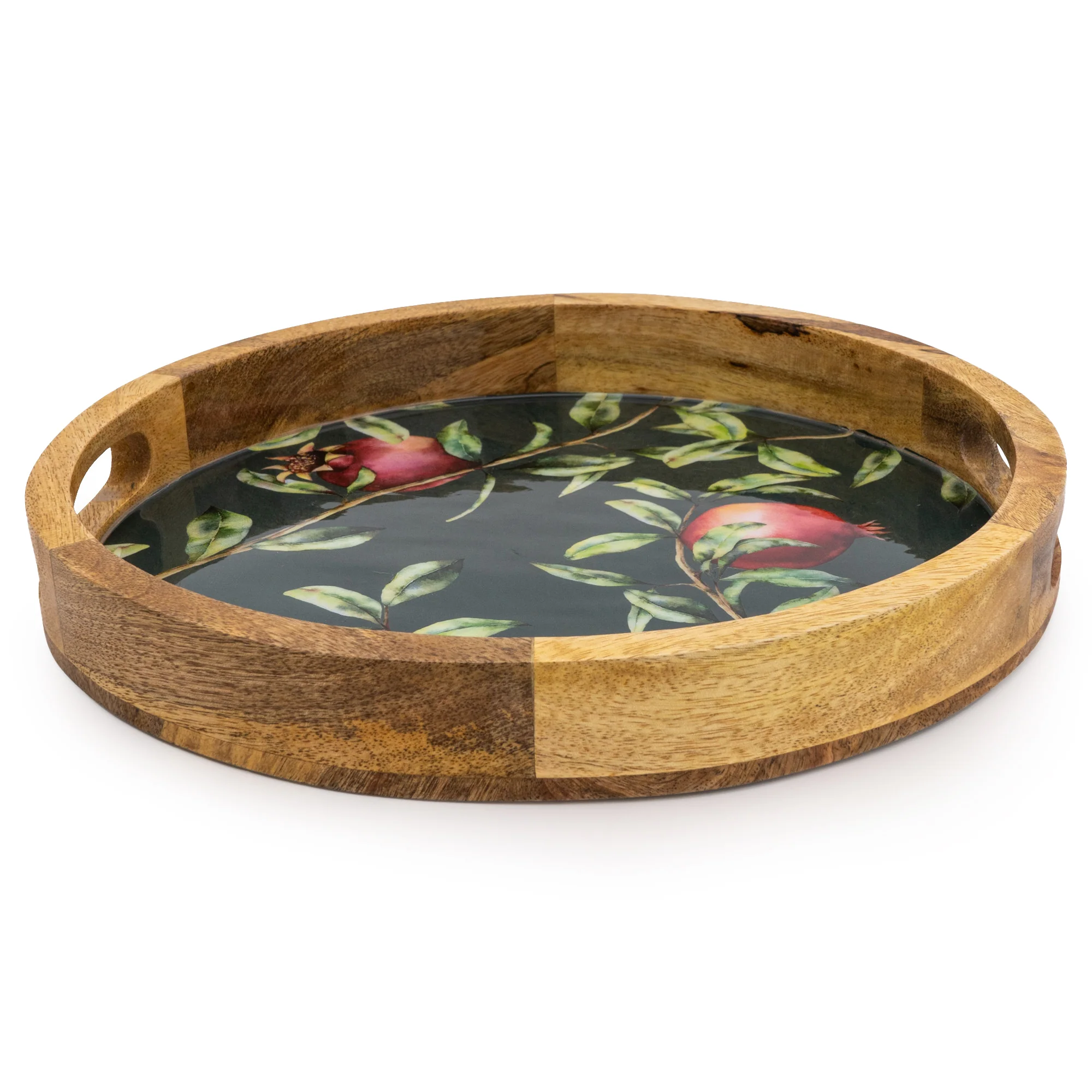 30cm Round Tray with Enamel Inlay Pomegranate - Green - Image 5