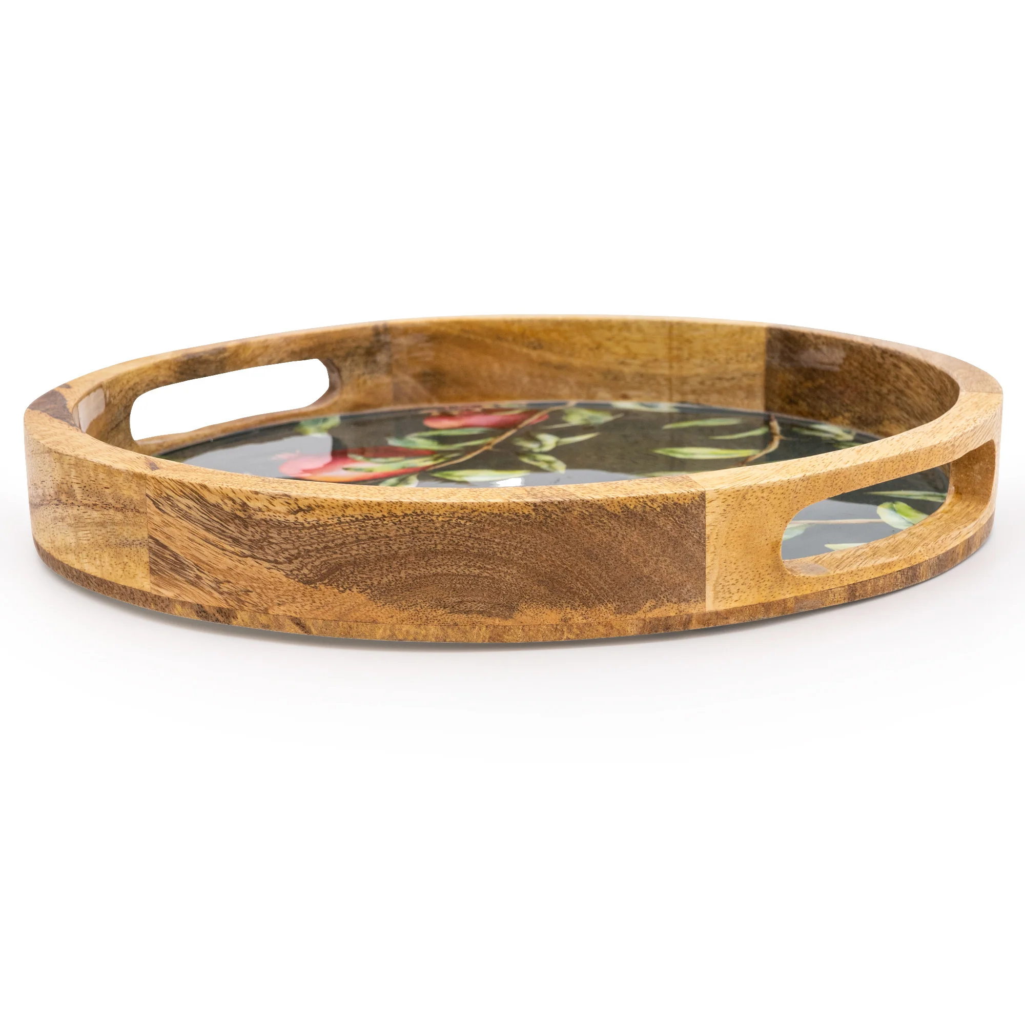 30cm Round Tray with Enamel Inlay Pomegranate - Green - Image 6