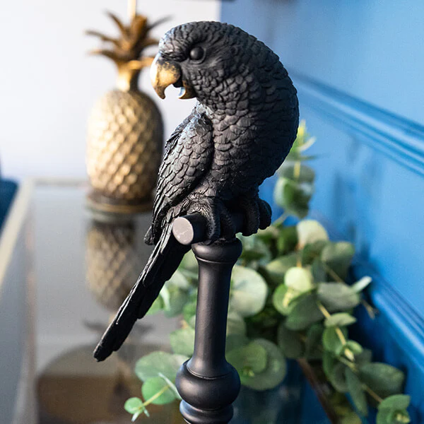 Black and Gold Parrot Bird Ornament on Stand - Image 5
