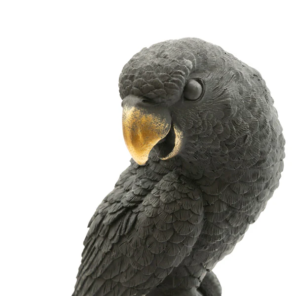 Black and Gold Parrot Bird Ornament on Stand - Image 8