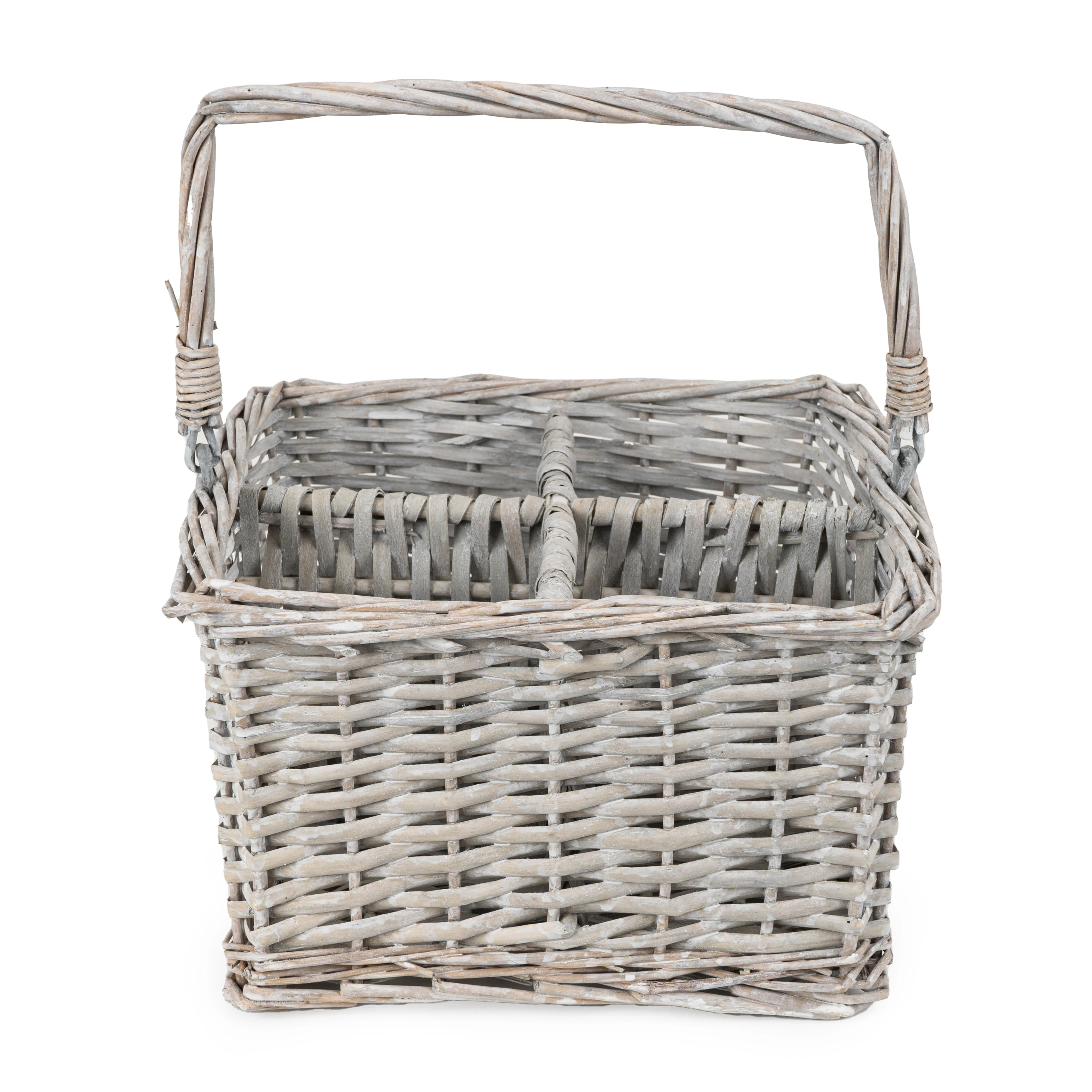 4 Wine Basket Holder With Ribbon & Cellophane (Folded Handle) - Grey Wash - Image 4