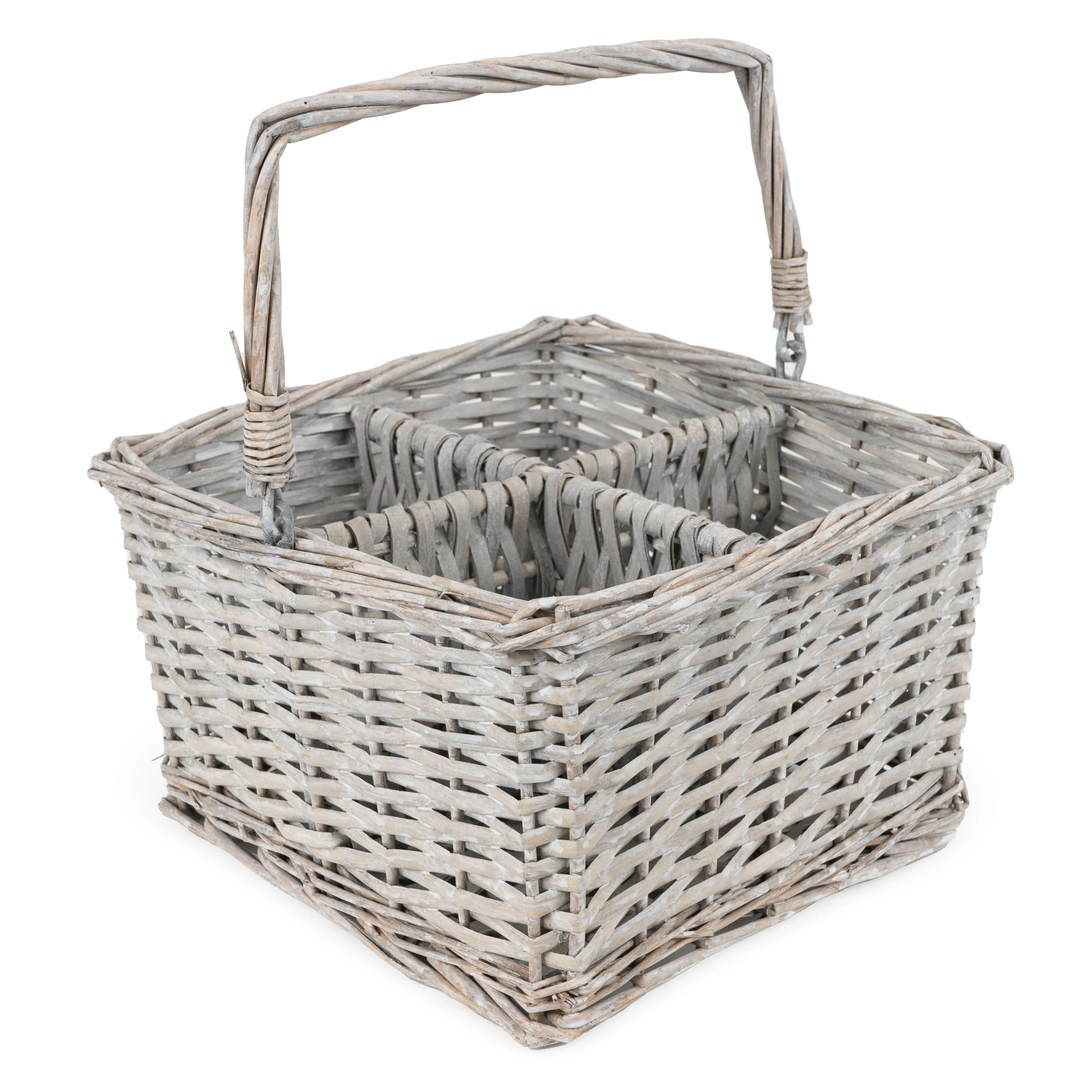 4 Wine Basket Holder With Ribbon & Cellophane (Folded Handle) - Grey Wash - Image 5