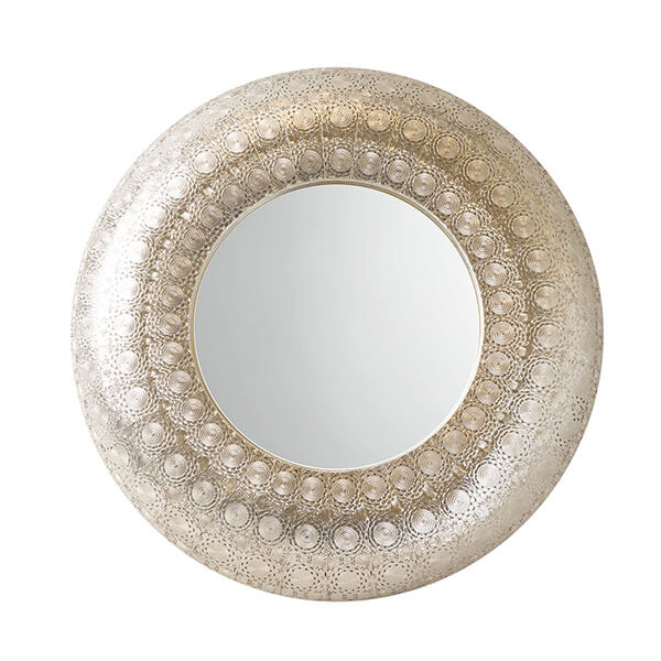 Moroccan Style Round Mirror with Silver Metal Frame - Image 2