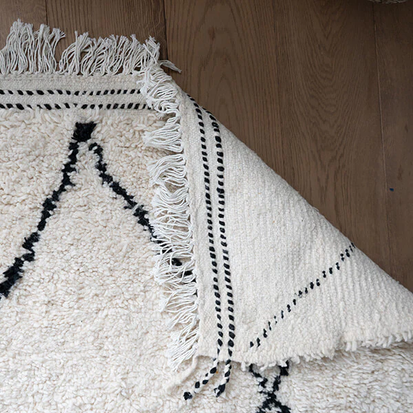 Medium Authentic Moroccan Berber Rug in Cream with a Black Cross Design - Image 2