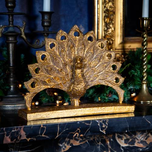 Antique Gold Fan Tail Peacock Ornament