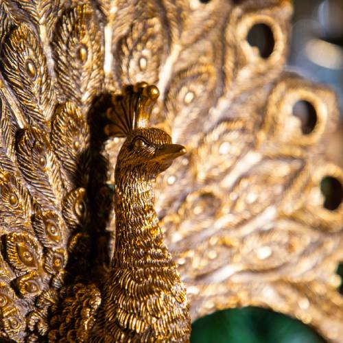 Antique Gold Fan Tail Peacock Ornament - Image 2