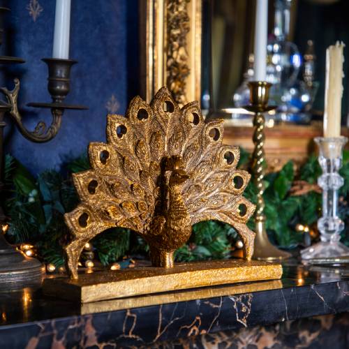 Antique Gold Fan Tail Peacock Ornament - Image 3