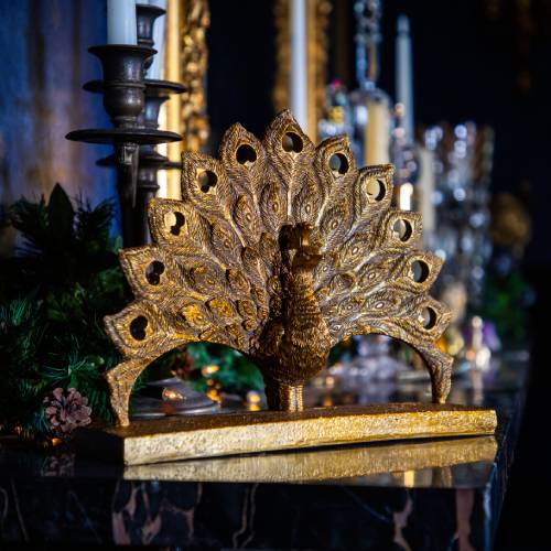 Antique Gold Fan Tail Peacock Ornament - Image 4