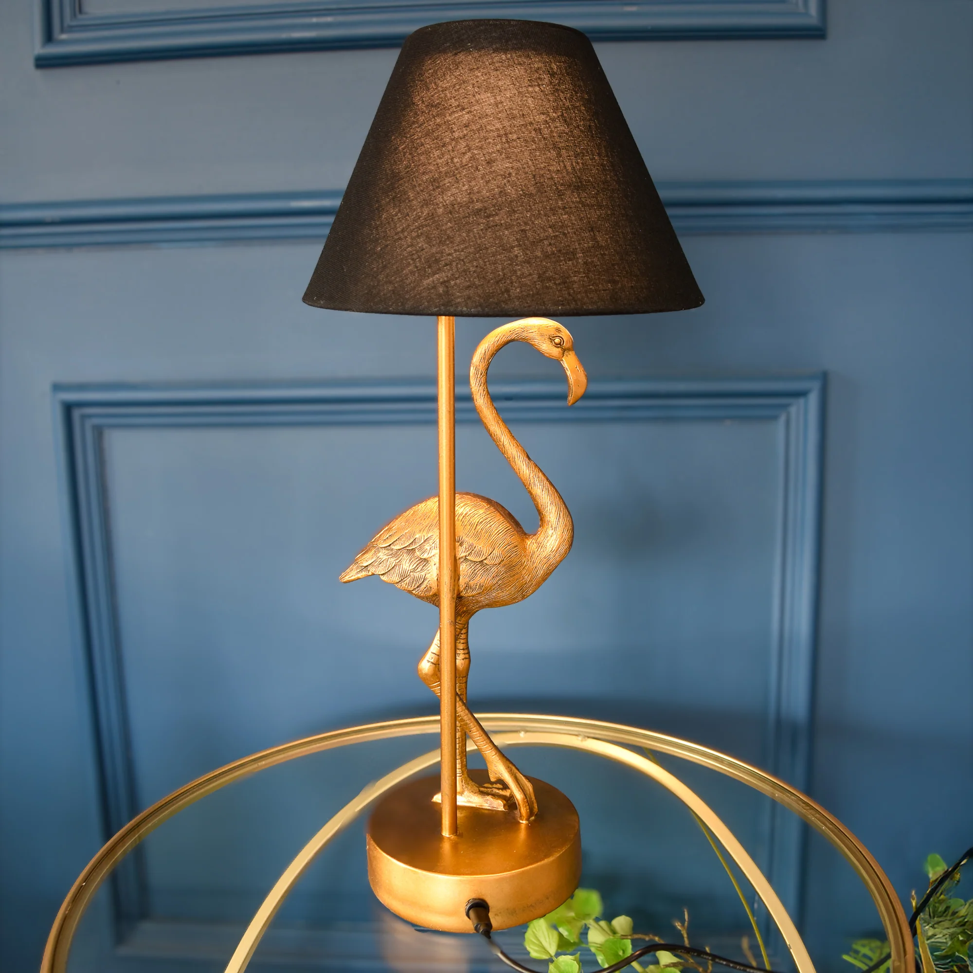 Antique Gold Flamingo Lamp W/Black Shade - Image 4