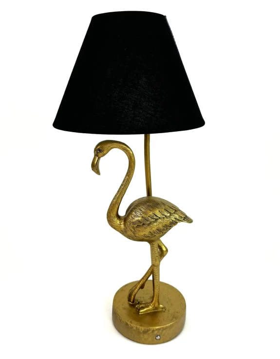 Antique Gold Flamingo Lamp W/Black Shade - Image 5