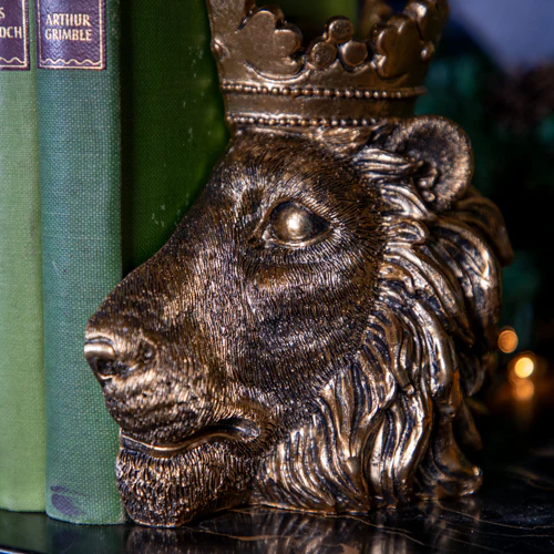 Antique Gold Lion Bookends - Image 5
