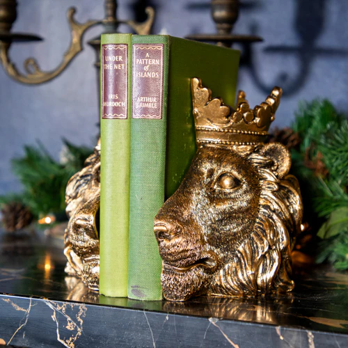 Antique Gold Lion Bookends - Image 6