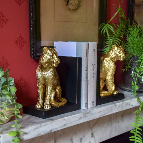 Antique Gold Tiger Bookends - Image 2