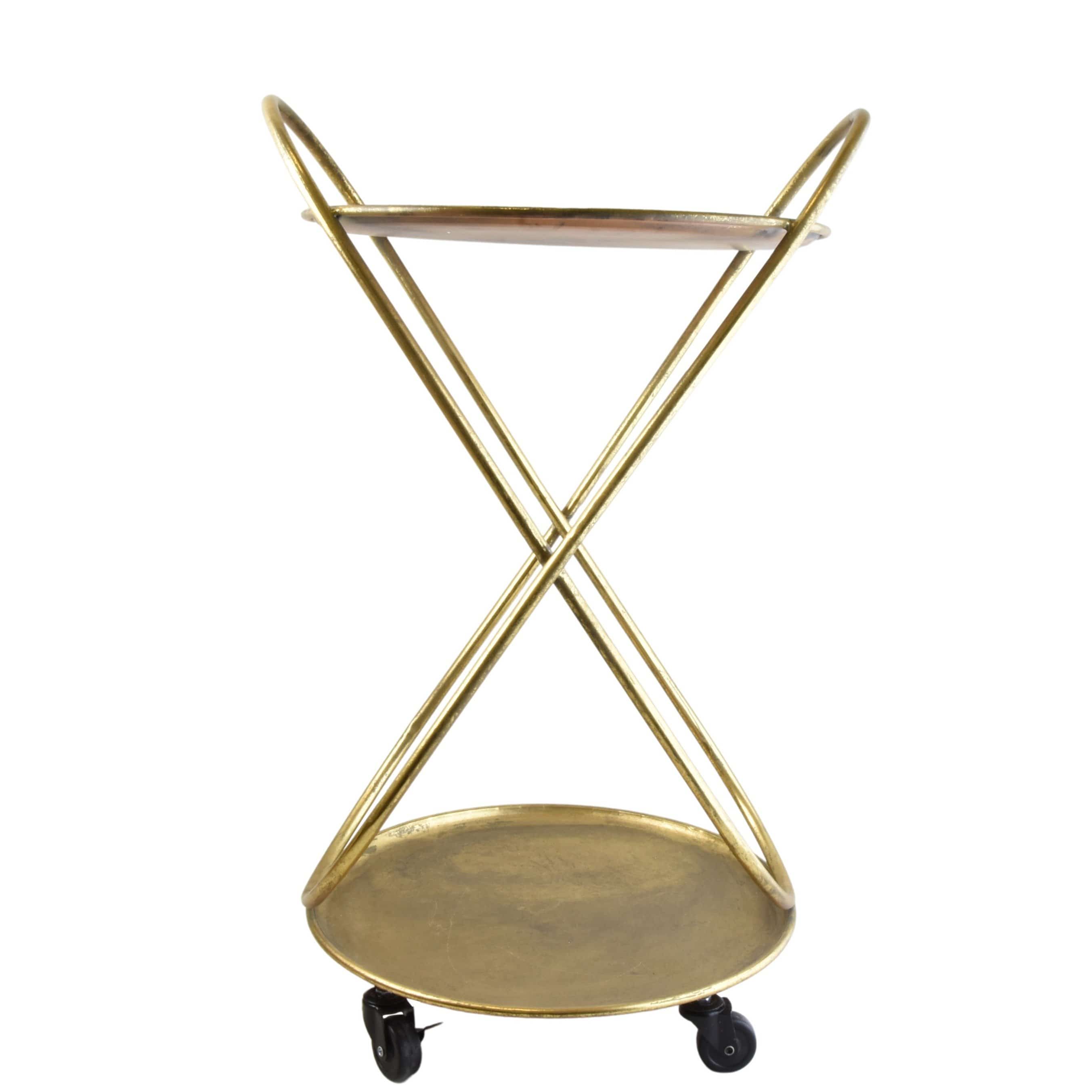 Art Deco Gold Large Round Drinks Trolley on Black Wheels - Image 5