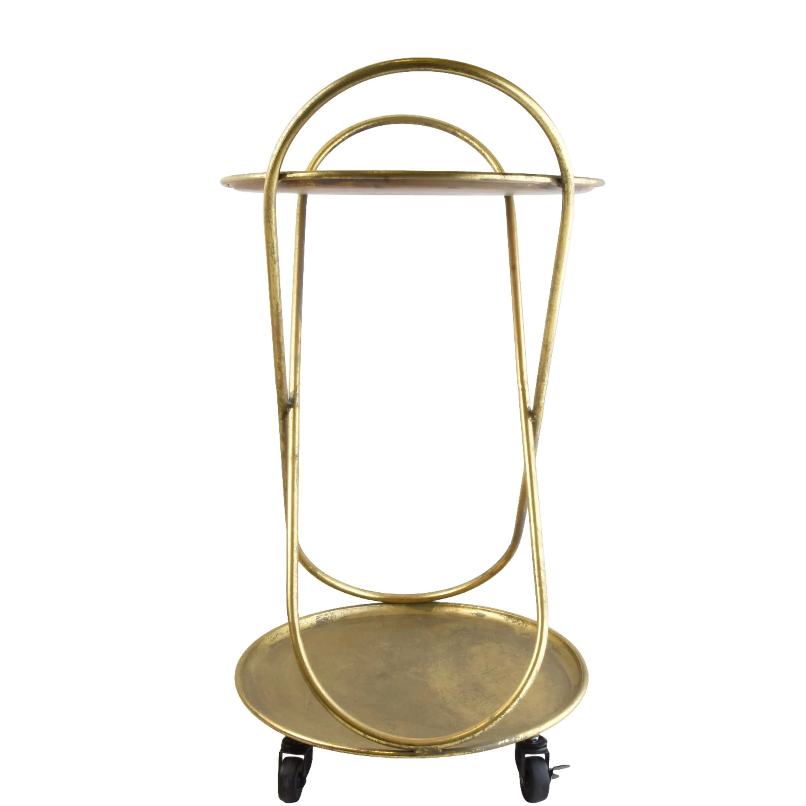 Art Deco Gold Large Round Drinks Trolley on Black Wheels - Image 6