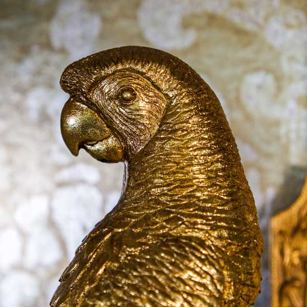 Art Deco Gold Parrot Statue Mounted on a Black Stand - Image 5