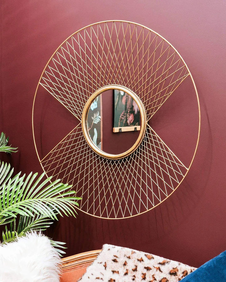 Art Deco Round Mirror with Gold Metal Frame - Image 2