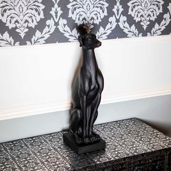 Art Deco Sitting Black Greyhound On Plinth Ornament - Image 2